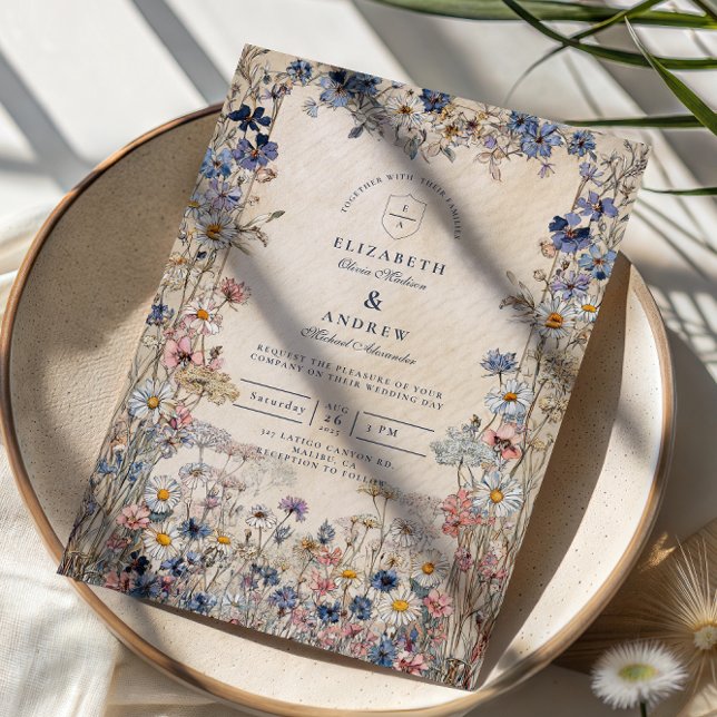 Convite Casamento de Campo Floral Boêmio Suave (Criador carregado)