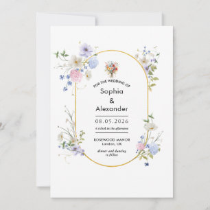 Convite Casamento de campo floral com o ouro de Cute
