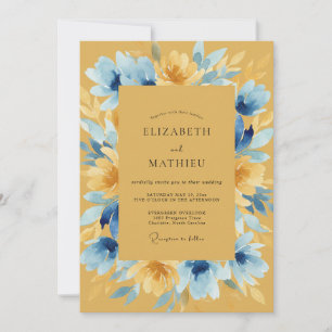 Convite Casamento de Campo Mostarda Azul Flor Silvestre