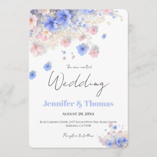 Convite Casamento de Campo Pastel Romântico com Flores Sil
