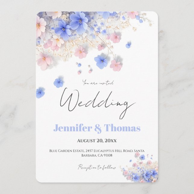 Convite Casamento de Campo Pastel Romântico com Flores Sil (Frente)