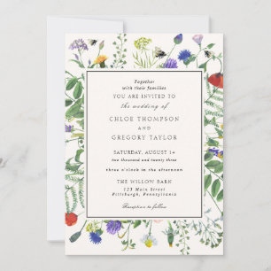 Convite Casamento de Campos de Flores Selvagens e Abelhas