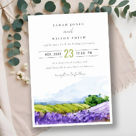 Convite Casamento de Campos de Lavanda de Aquarelas Rustic