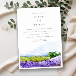 Convite Casamento de Campos de Lavanda de Aquarelas Rustic