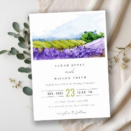 Convite Casamento de Campos de Lavanda de Aquarelas Rustic