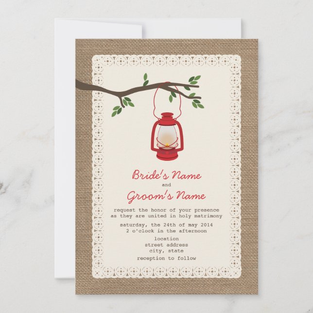 Convite Casamento De Campos Inspirados / Lanterna De Óleo (Frente)