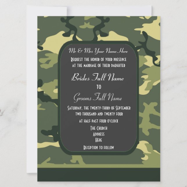 Convite Casamento de camuflagem militar verde (Frente)