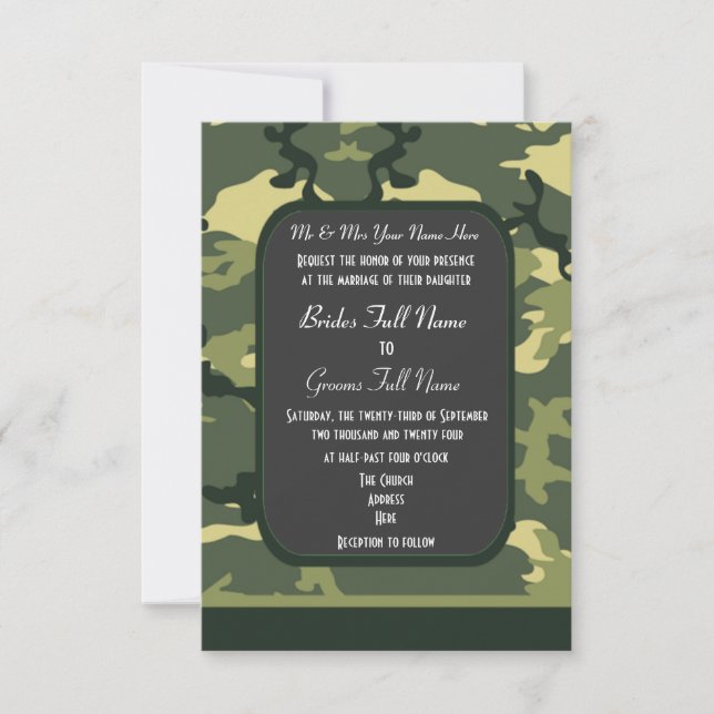 Convite Casamento de camuflagem militar verde (Frente)