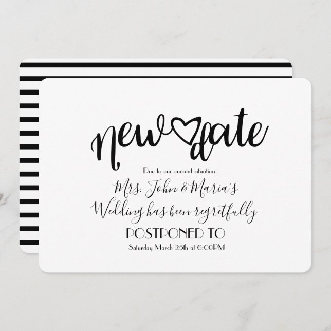 Convite Casamento de Cancelamento de Novo Adiamento de Dat (Frente/Verso)