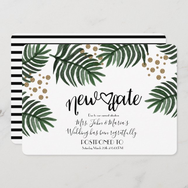 Convite Casamento de Cancelamento de Novo Adiamento de Dat (Frente/Verso)