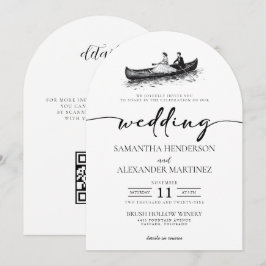 Convite Casamento de Canoa com Código QR