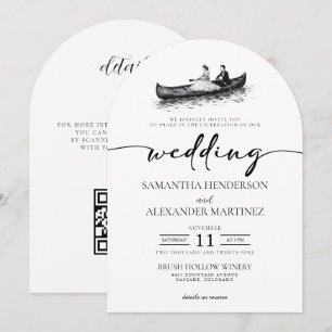 Convite Casamento de Canoa com Código QR