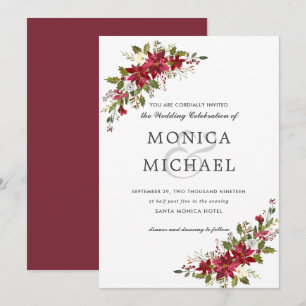 Convite Casamento de canto floral do inverno do Natal de