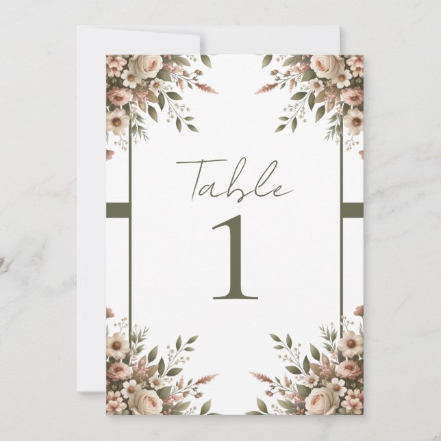 Convite Casamento de Canto Floral Verde Oliva e Branco Ele (Frente)