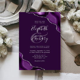Convite Casamento de Cantos de Agata de Prata Roxo Profund