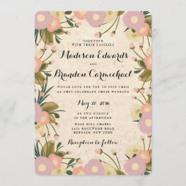Convite Casamento de Canvas Floral de Cólera Rustica Chic