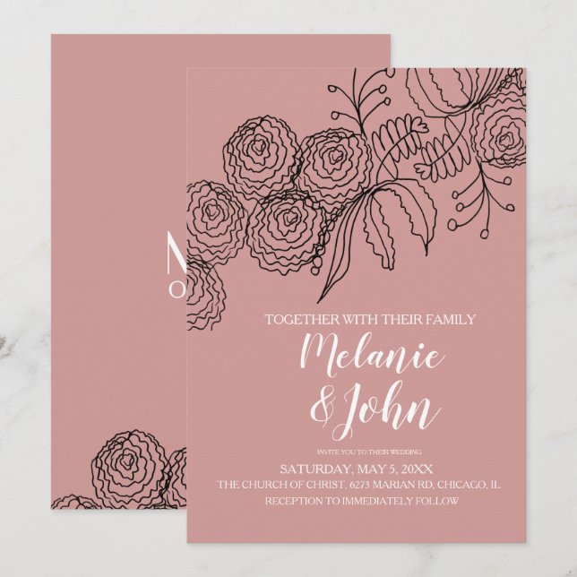 Convite Casamento de Carnação Floral Botânica Greenery (Frente/Verso)