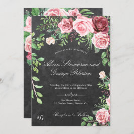 Convite Casamento de Cartolina Rustic Pink Rosas Monograma