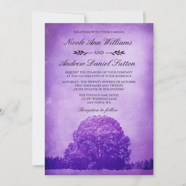 Convite Casamento de Carvalho Roxo Rústico (Frente)