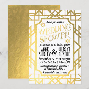 Convite Casamento de Casais Art Deco Gatsby Folha de Ouro