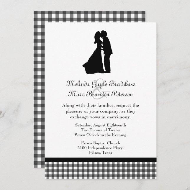 Convite Casamento de Casais encantador de silhueta (Frente/Verso)