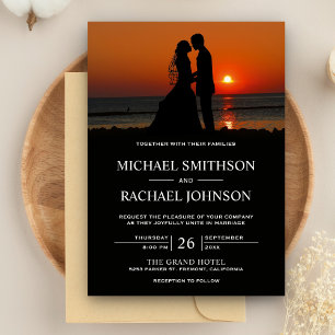 Convite Casamento de Casal ao Pôr do Sol na Praia Romântic