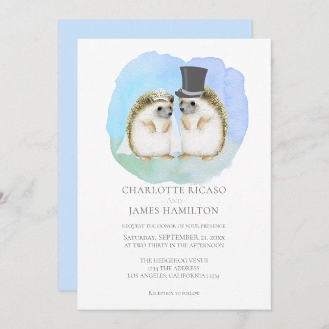 Convite Casamento de Casal Bela Hedgehog Personalizado (Frente/Verso)