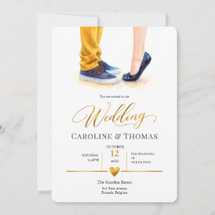 Convite Casamento de Casal com Aquarela Amarela Mostarda e