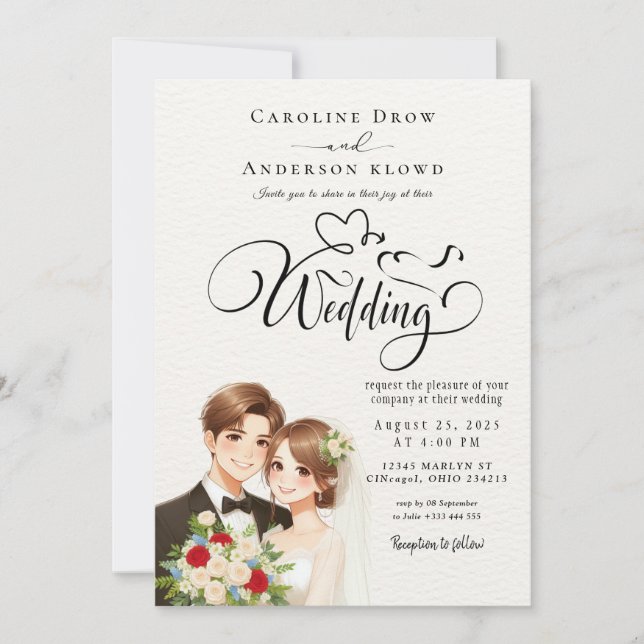 Convite Casamento de Casal de Anime (Frente)