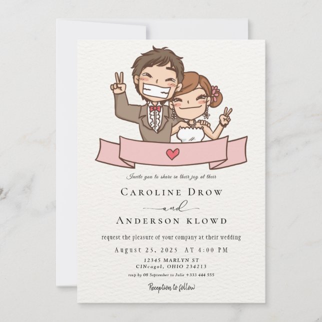 Convite Casamento de Casal de Anime (Frente)
