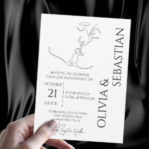 Convite Casamento de Casal de Beijo de Arte de Uma Linha M