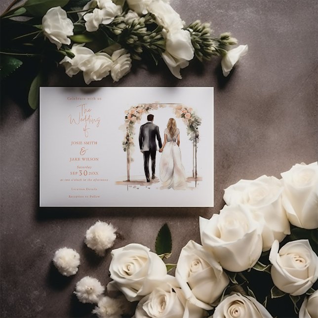 Convite Casamento de casal de casamento de Watercolor (Watercolor Bride and Groom Wedding Illustration wedding invitation card)