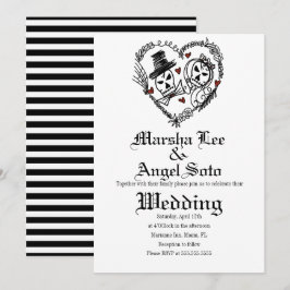 Convite Casamento de Casal de Esqueleto de Halloween Doodl