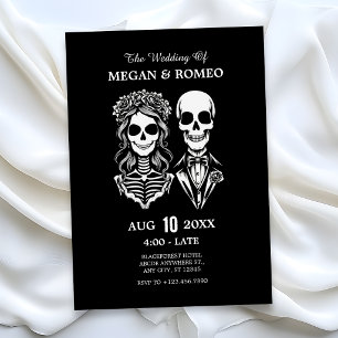Convite Casamento de casal de esqueletos góticos