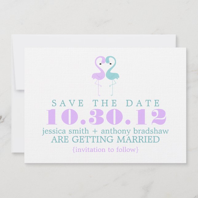 Convite Casamento de Casal de Flamingo Save the Date (Frente)