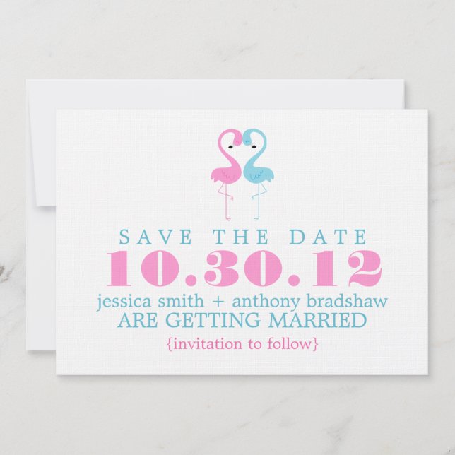 Convite Casamento de Casal de Flamingo Save the Date (Frente)