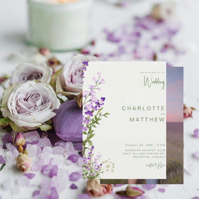 Convite Casamento de Casal de Lavanda com Simples Vegetaçã (Criador carregado)