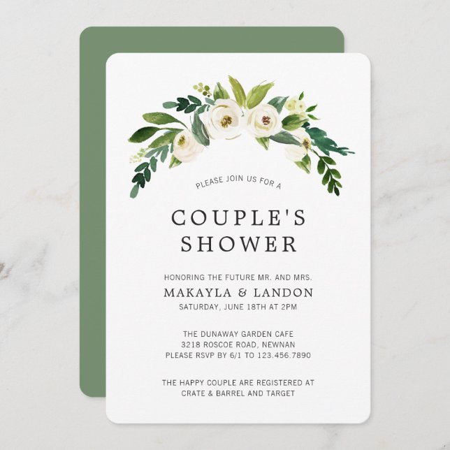 Convite Casamento de Casal Floral Branco Chá de Noiva Eleg (Frente/Verso)