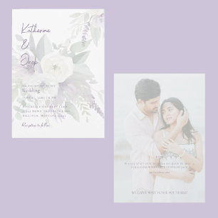 Convite Casamento de casal floral de lavanda elegante em f