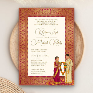 Convite Casamento de Casal Indiano do Sul Magenta Kanjeeva