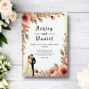 Convite Casamento de Casal Romântico Floral de Aquarela El