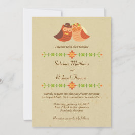Convite Casamento de Casal Rustic Boho Lovebird Owl
