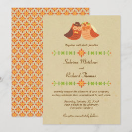 Convite Casamento de Casal Rustic Boho Lovebird Owl