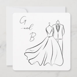 Convite Casamento de Casamento B&W Elegante Tux & Dress Sq