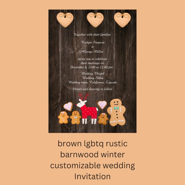 Convite Casamento de castanha russa com lenha (brown lgbtq rustic barnwood winter customizable wedding Invitation)