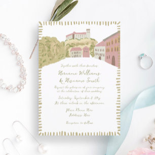 Convite Casamento de Castelo de Hill na Europa Desenhado à