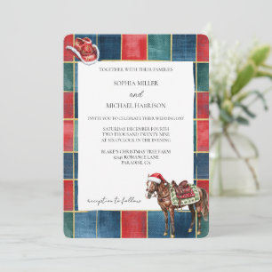 Convite Casamento de Cavalo de Vaqueiro Vermelho Azul