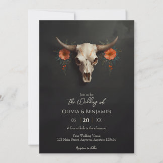 Convite Casamento de Caveira Floral de Cama Minimalista
