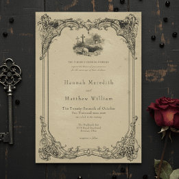 Convite Casamento de Caveira Marrom com Toile Preto Gótico