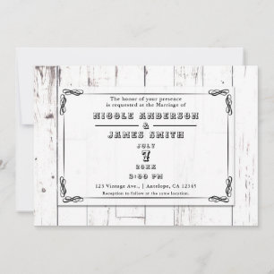 Convite Casamento de celeiro de madeira branca shabby chic